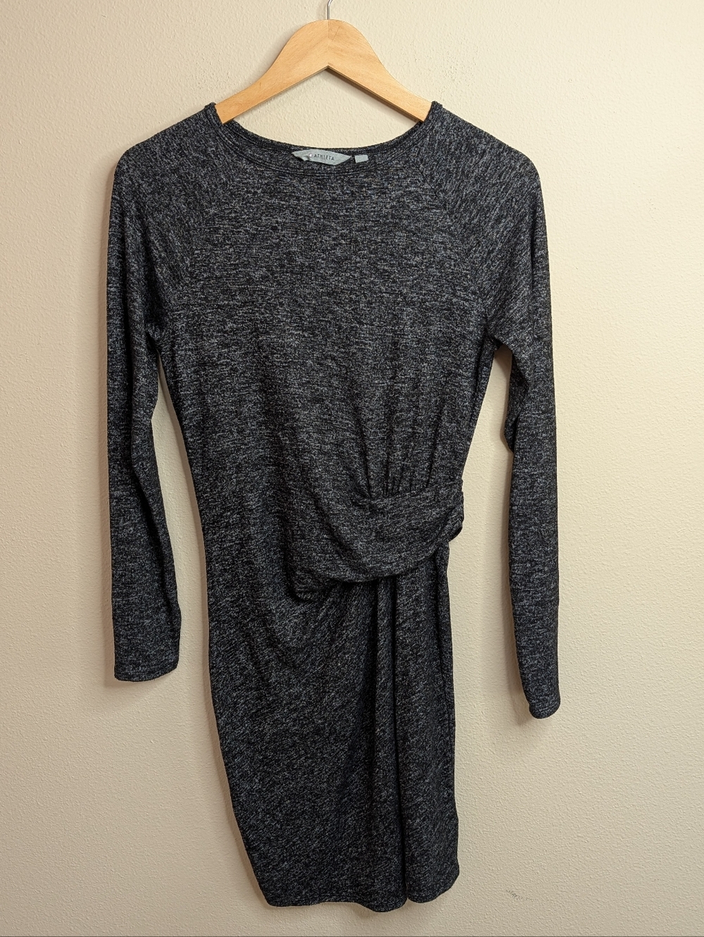 Athleta Solitude Dress | Size XS |‎ Heathered Gray | Long Sleeve | Ruched Waist